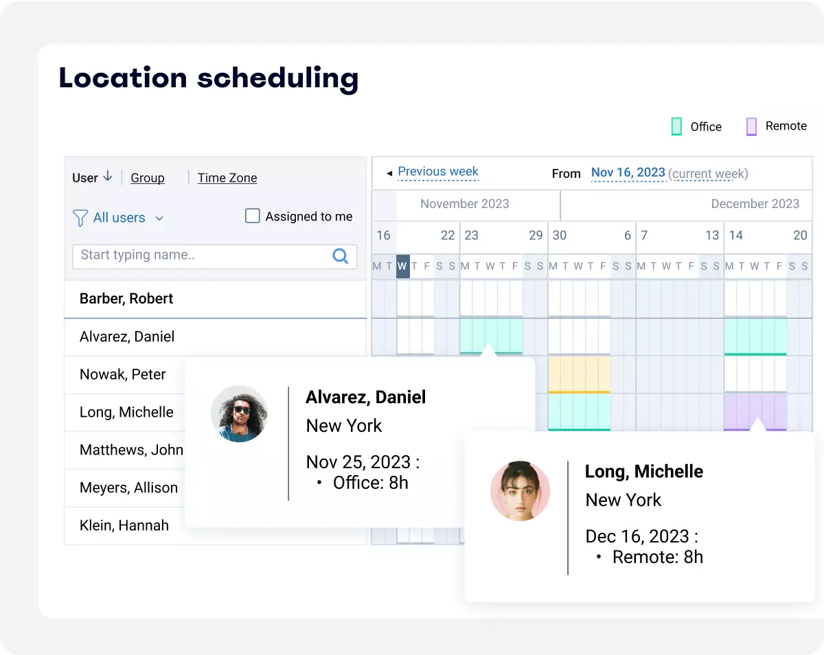 Schedule employees locations or allow them to indicate their status in their own