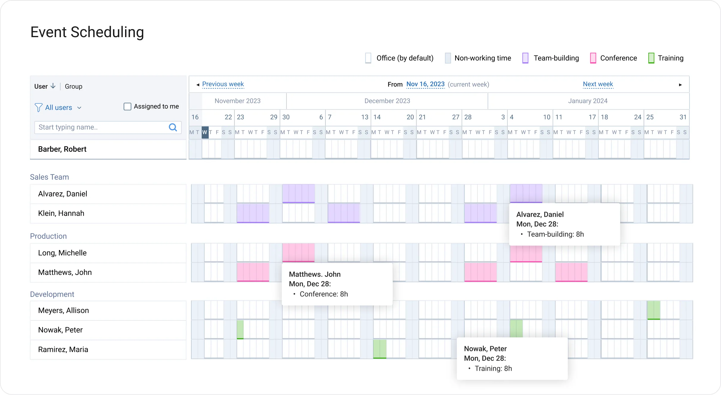 Schedule corporate events in actiPLANS