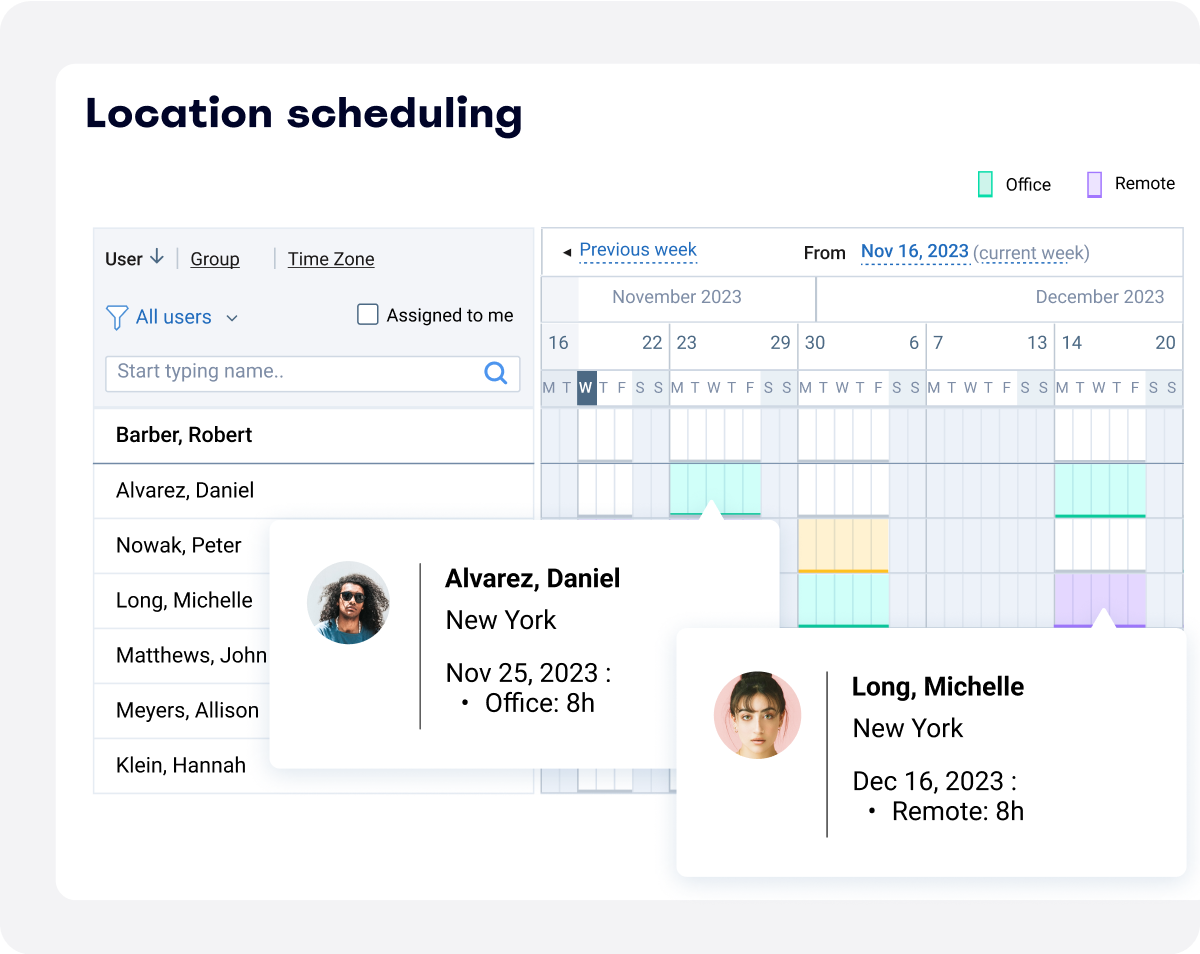 Schedule employees locations or allow them to indicate their status in their own