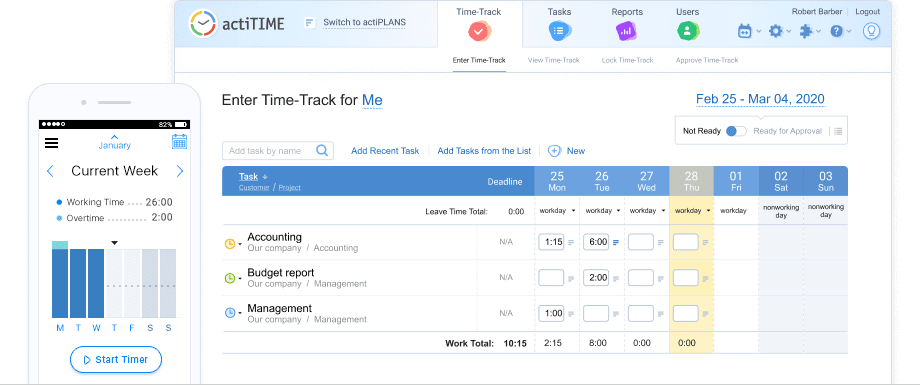 actiTIME - time management software