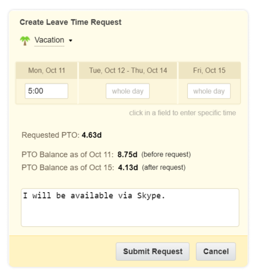 Leave request form in actiPLANS