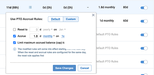 aP Custom Accrual Rules Interface