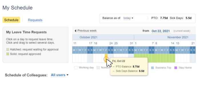 My Schedule interface, actiPLANS