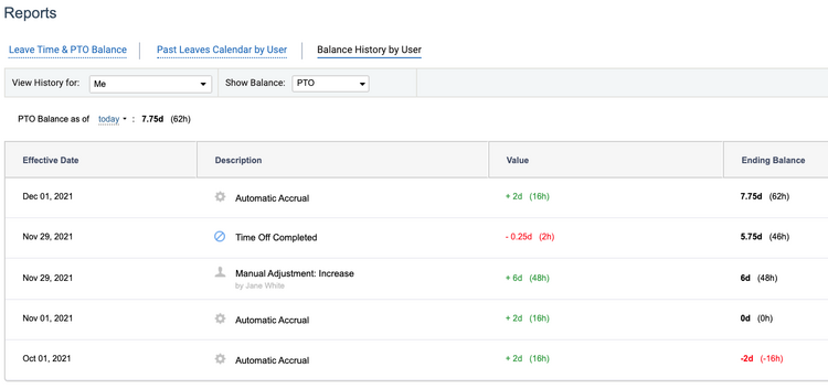 Balance History by User, actiPLANS