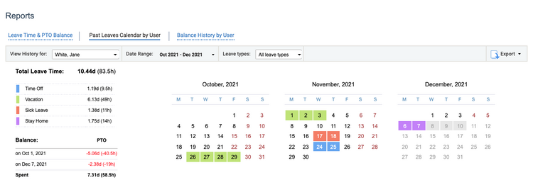 Leave Time & Balances Report, actiPLANS