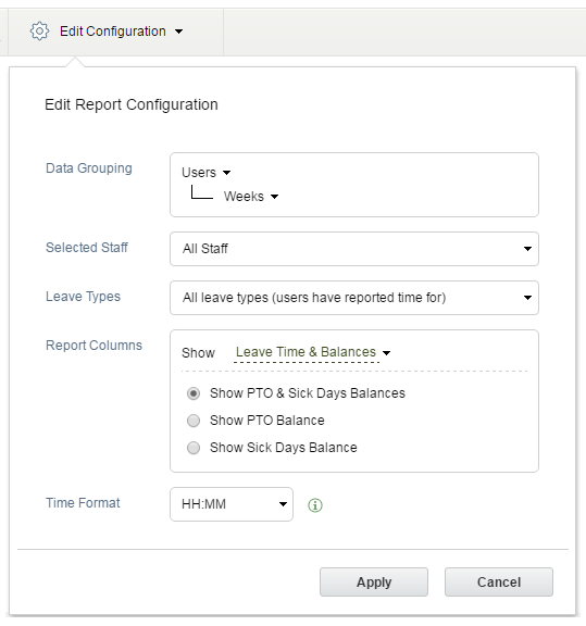 Leave Time & Balances report configuration