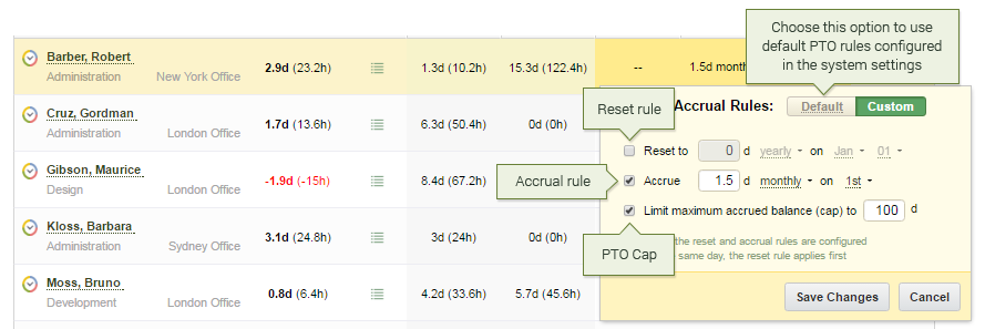 Edit PTO accrual rules