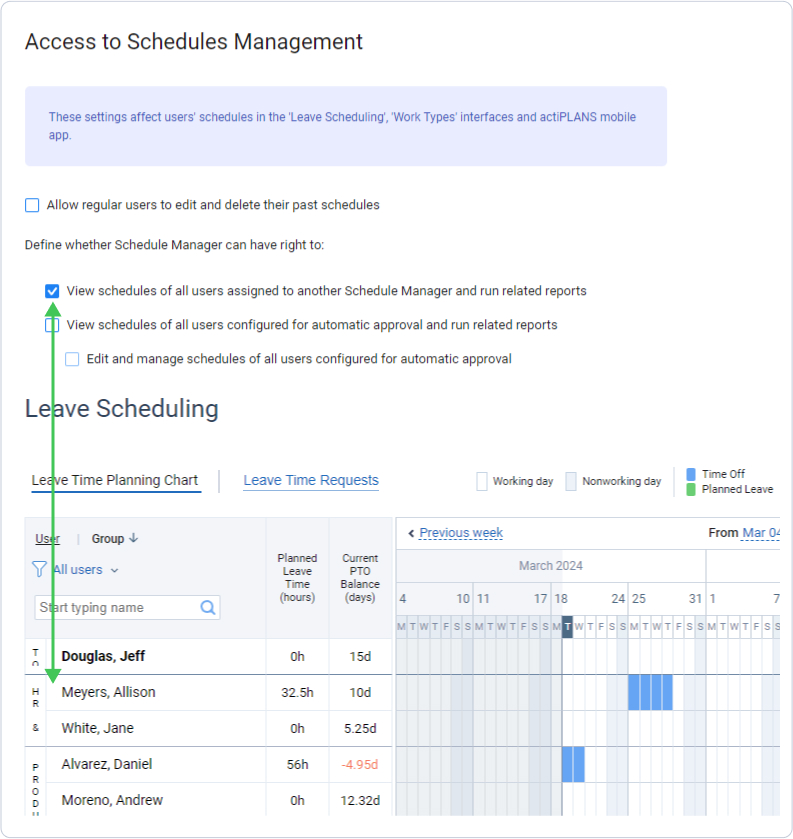 Leave schedule settings