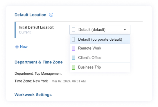 Setting a personal default location for a user