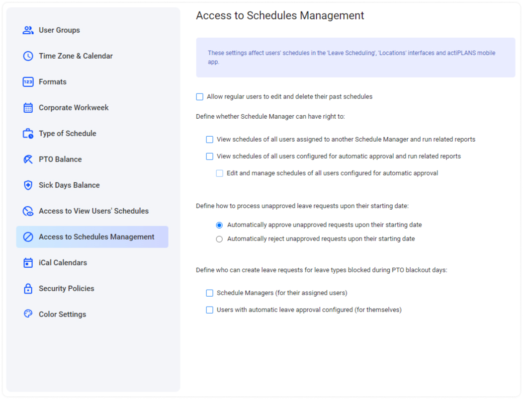 Access to Schedules Management